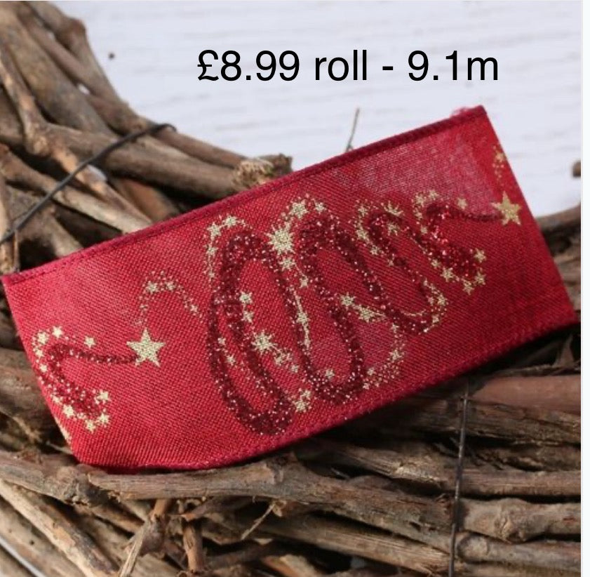 Swirl Christmas Tree Wired Ribbon 2.5” x 9.1m