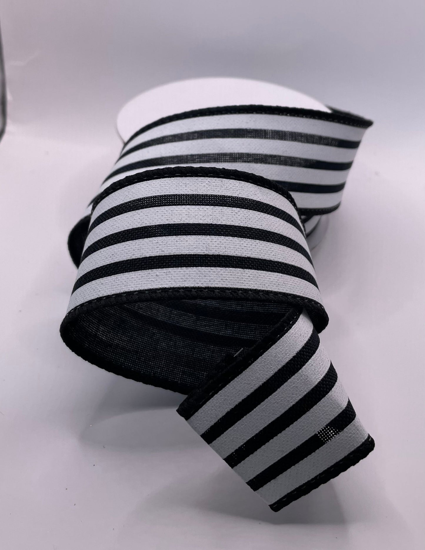 38mm Black & White Striped Wired Christmas Ribbon