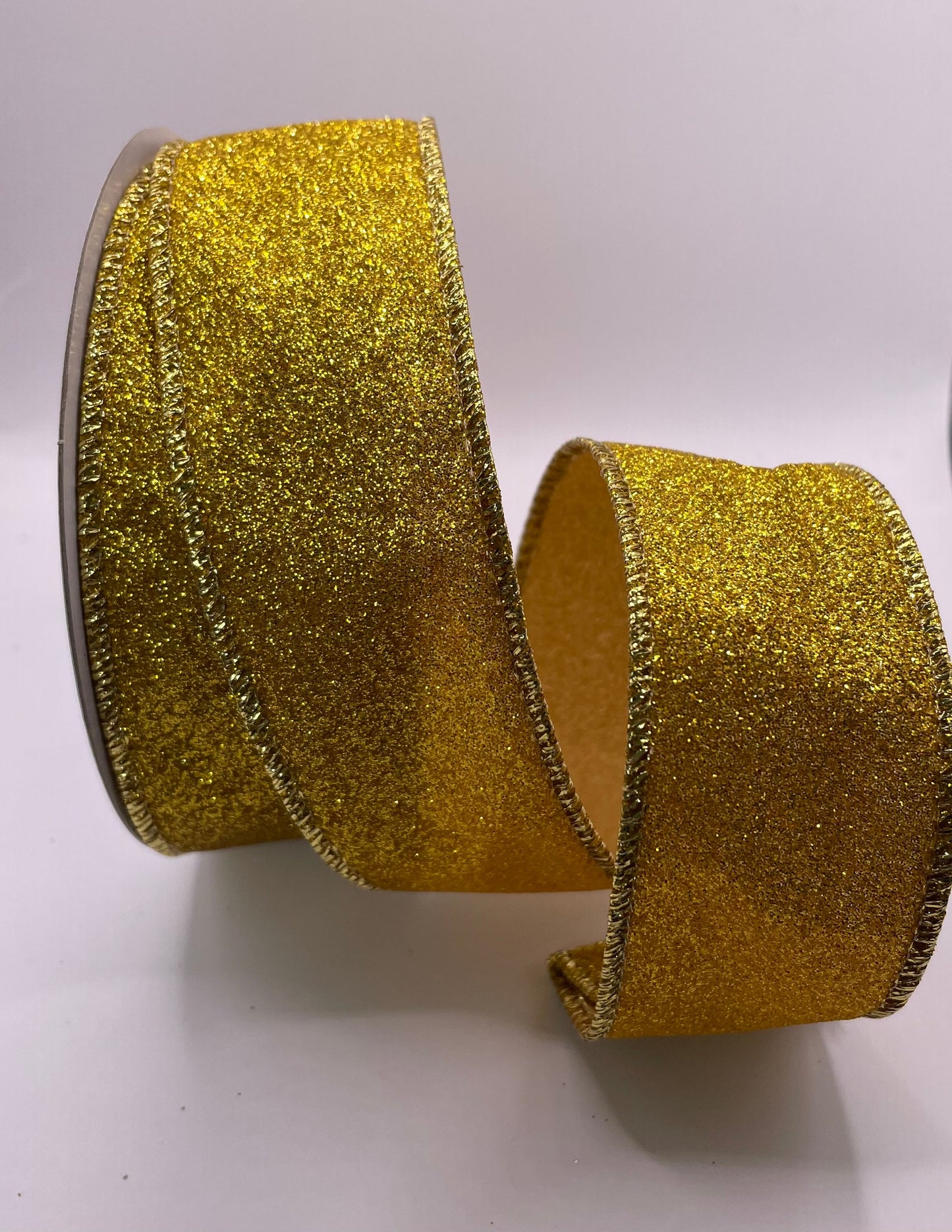 38mm Gold Glittered Wired Christmas Ribbon