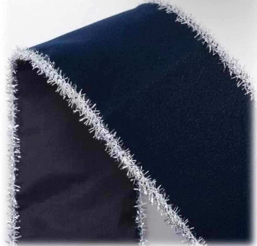 63mm Navy Blue Velvet Glitter Edge Christmas Wired Ribbon Per Metre