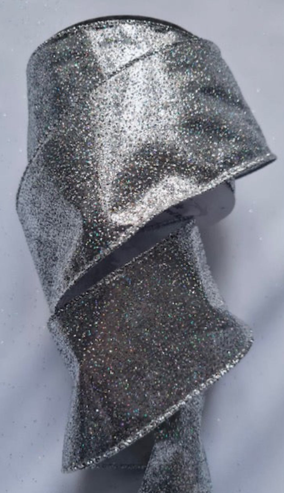 Silver Sparkly Glitter Christmas Wired Ribbon 2.5" x 9.1 mtrs