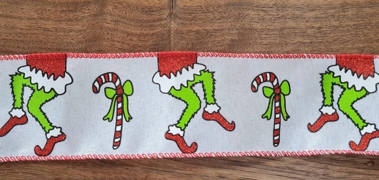 63mm Christmas Green Monster Wired Ribbon Per Metre
