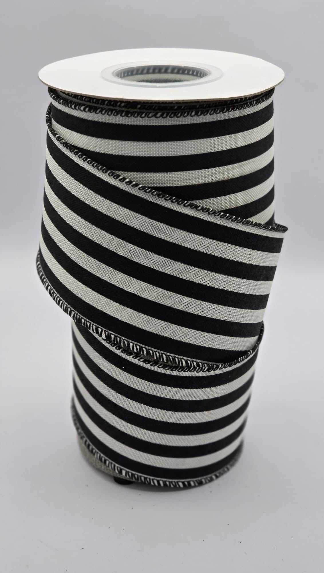 Wired Black & White Striped Ribbon 2.5" (63mm) x 10 yards