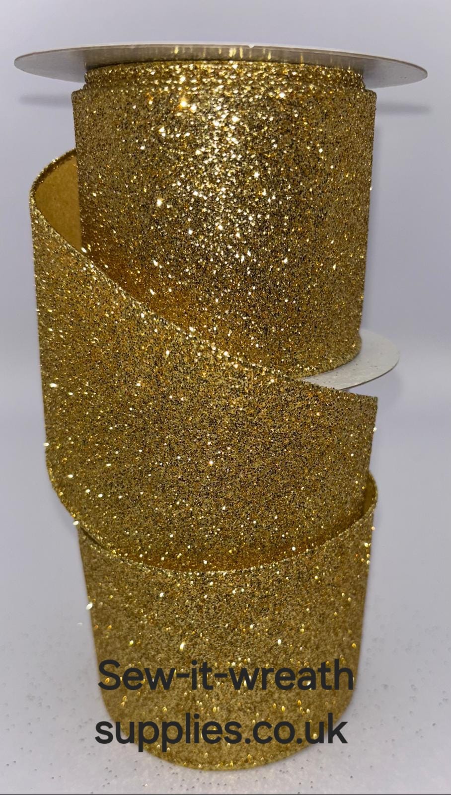 Gold Sparkly Glitter Christmas Wired Ribbon 2.5" x 9.1 mtrs