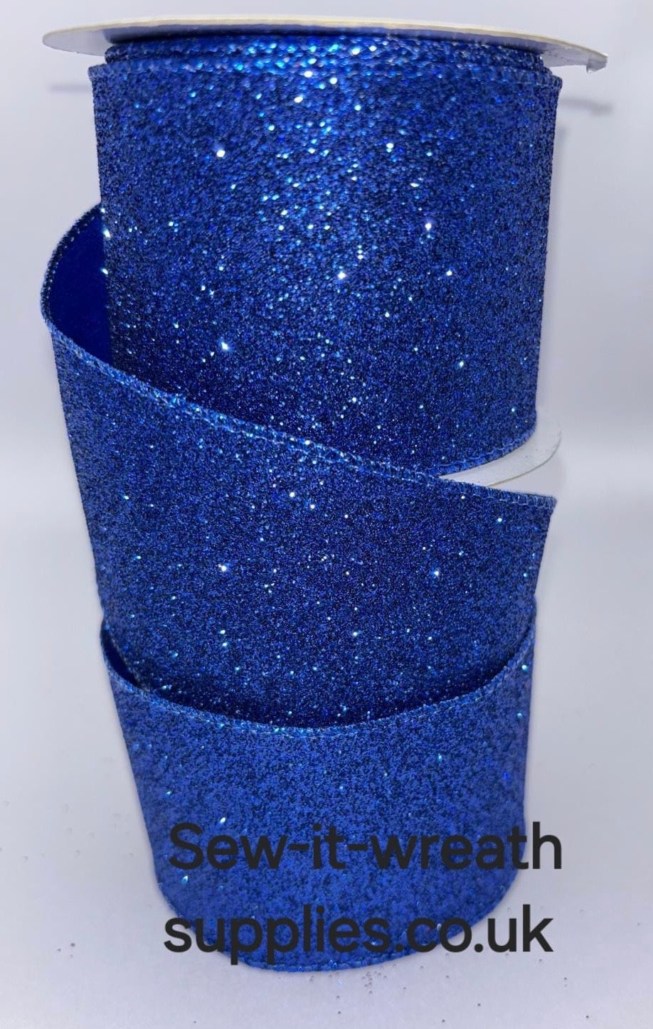 Royal Blue Sparkly Glitter Christmas Wired Ribbon 2.5" x 9.1 mtrs