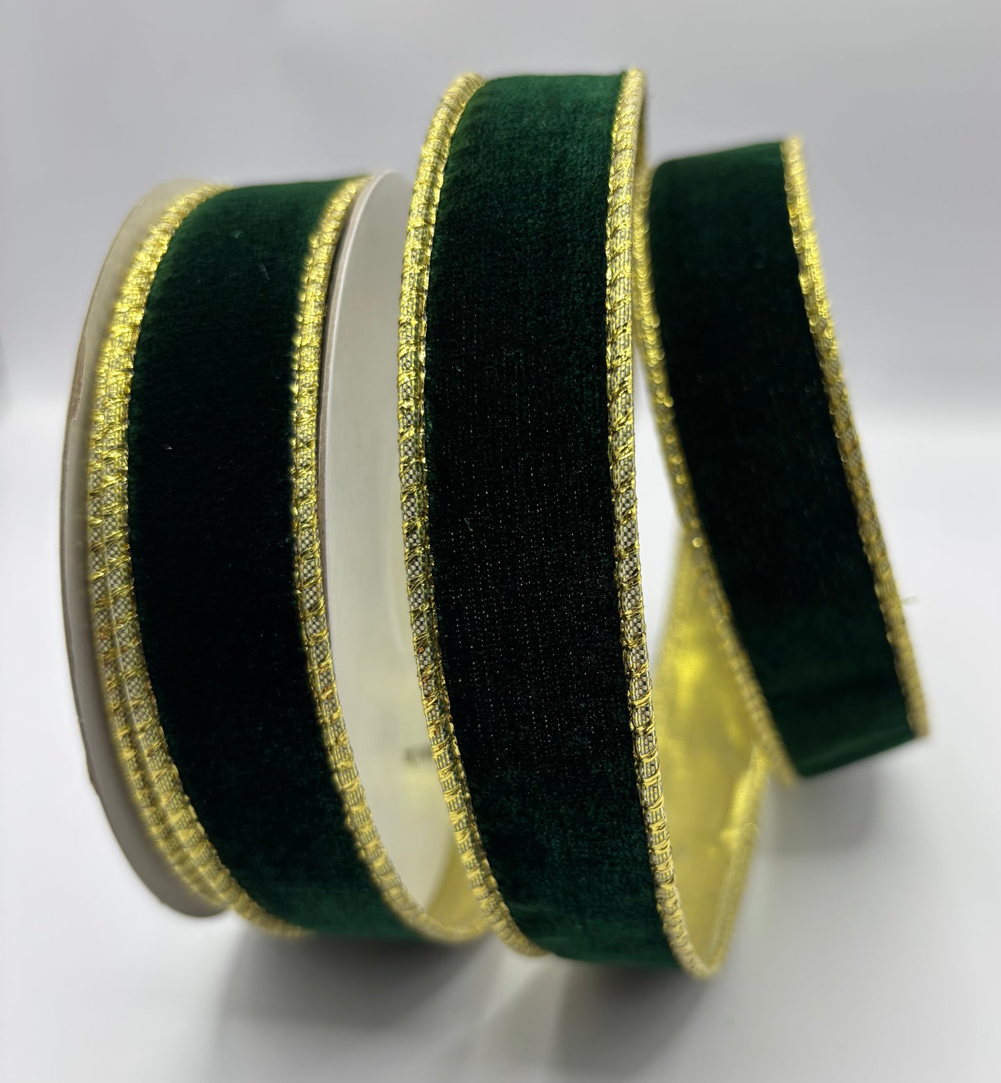 1” (25mm) Bottle Green Velvet - Gold Backed Wired Christmas Ribbon PER METRE