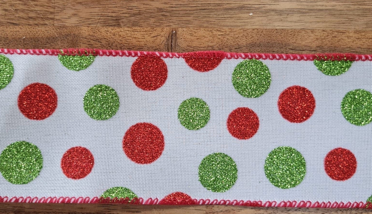 63mm Green Glitter Spot Christmas Ribbon