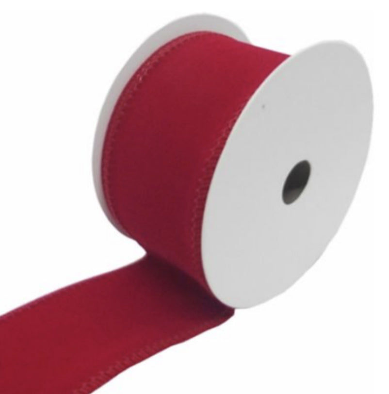 63mm Red Velvet Wired Christmas Ribbon