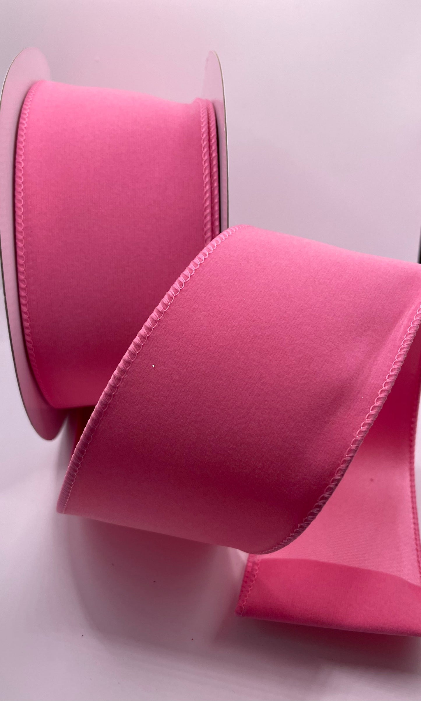 63mm Pale Pink Velvet Wired Christmas Ribbon
