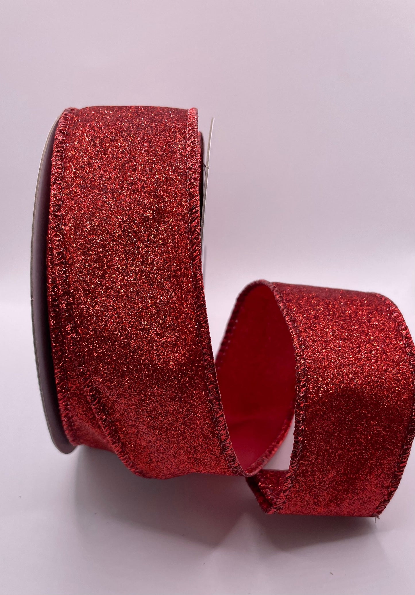 38mm Red Glittered Wired Christmas Ribbon