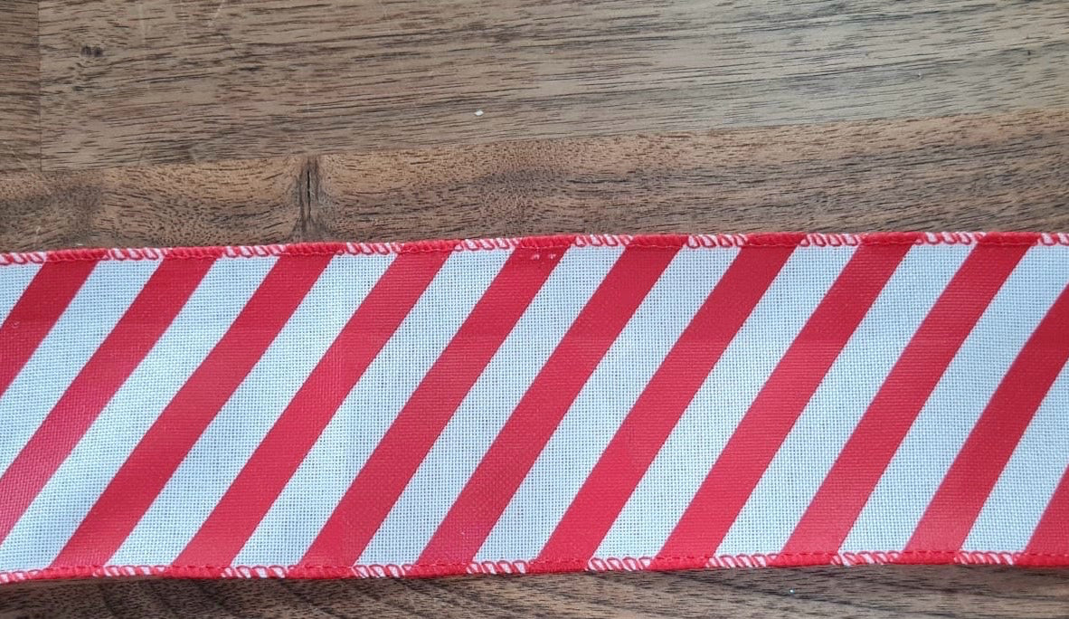 63mm Candy Cane Wired Christmas Ribbon