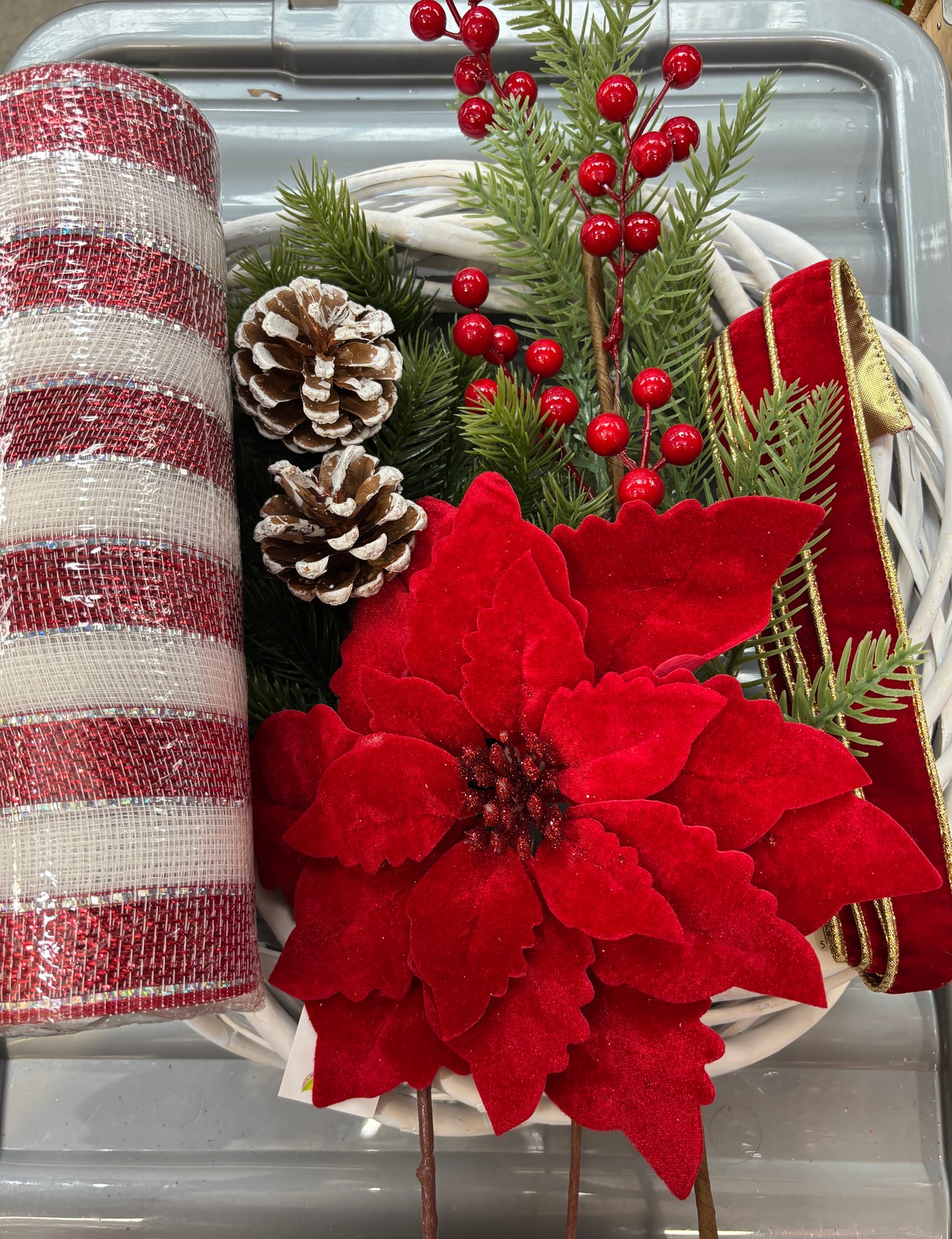 Christmas poinsettia Wreath Kits on a 35cm wicker base