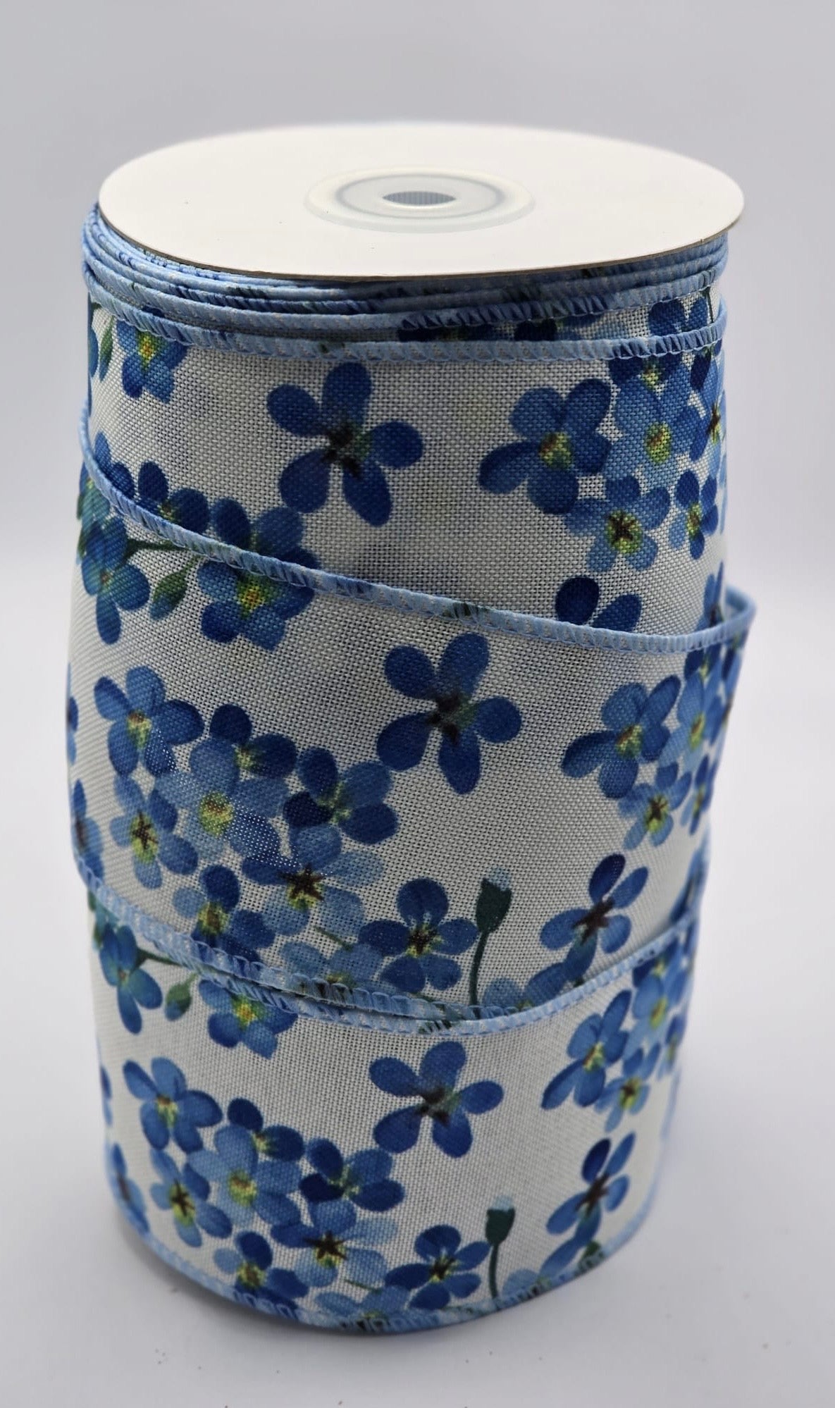Wired Blue Flower Ribbon 2.5" x 10 yards