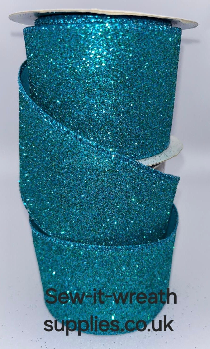Turquoise Sparkly Glitter Christmas Wired Ribbon 2.5" x 9.1 mtrs
