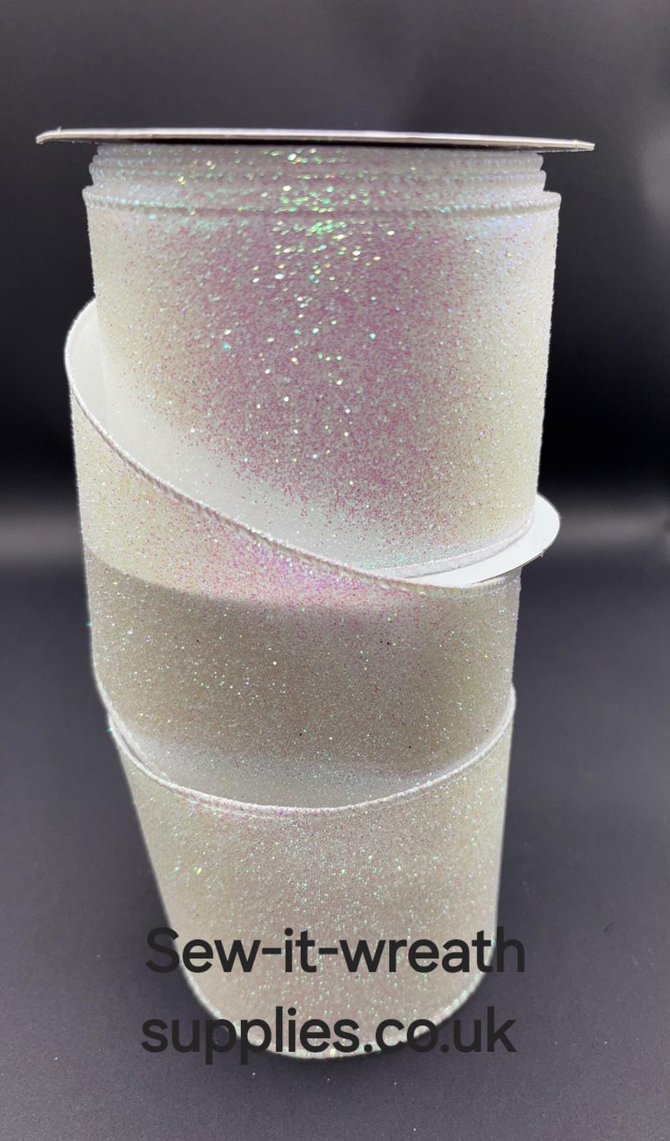 Iridescent Sparkly Glitter Christmas Wired Ribbon 2.5" x 9.1 mtrs
