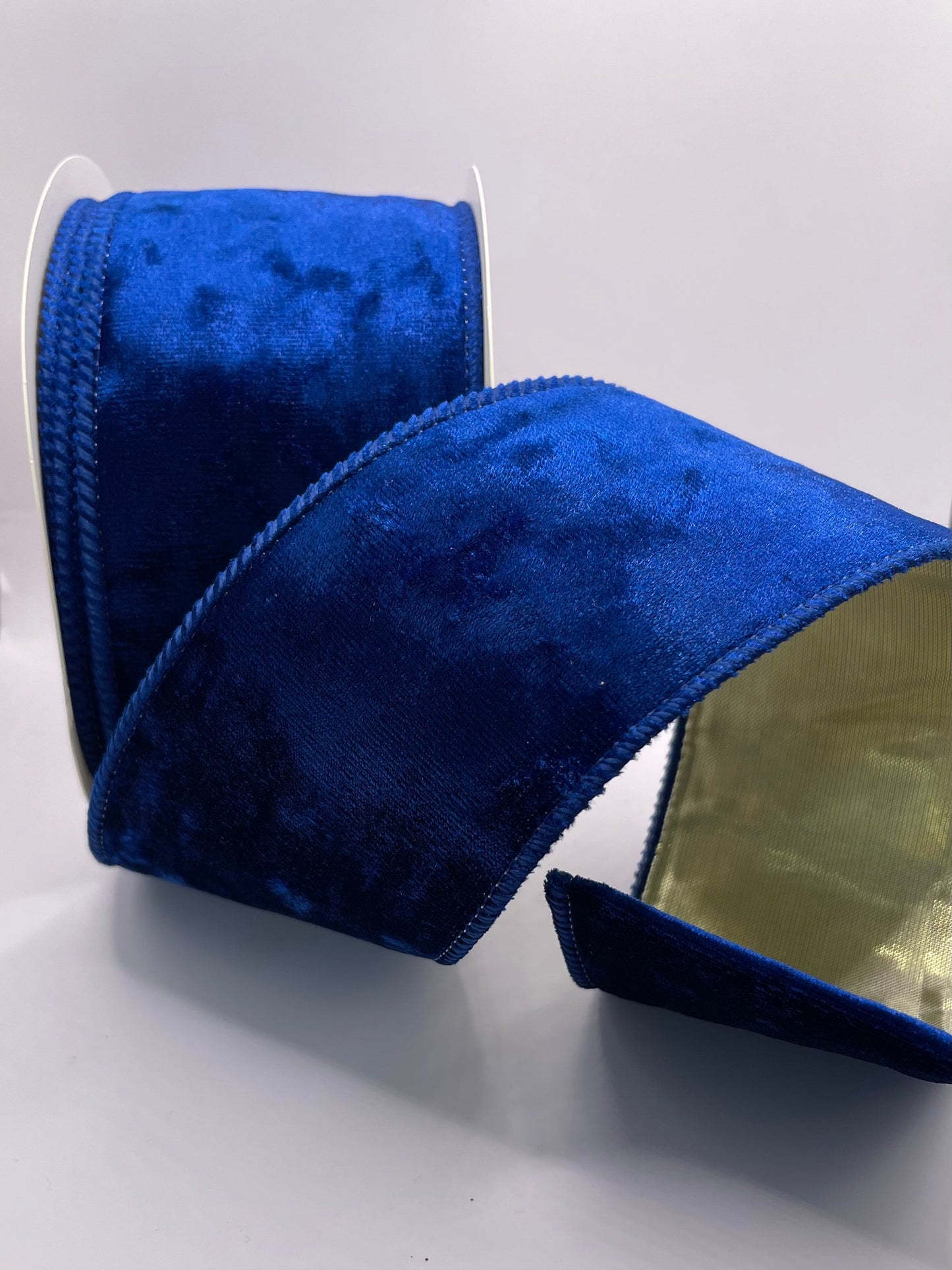 63mm Crushed Velvet Royal Blue Christmas Wired Ribbon Per Metre