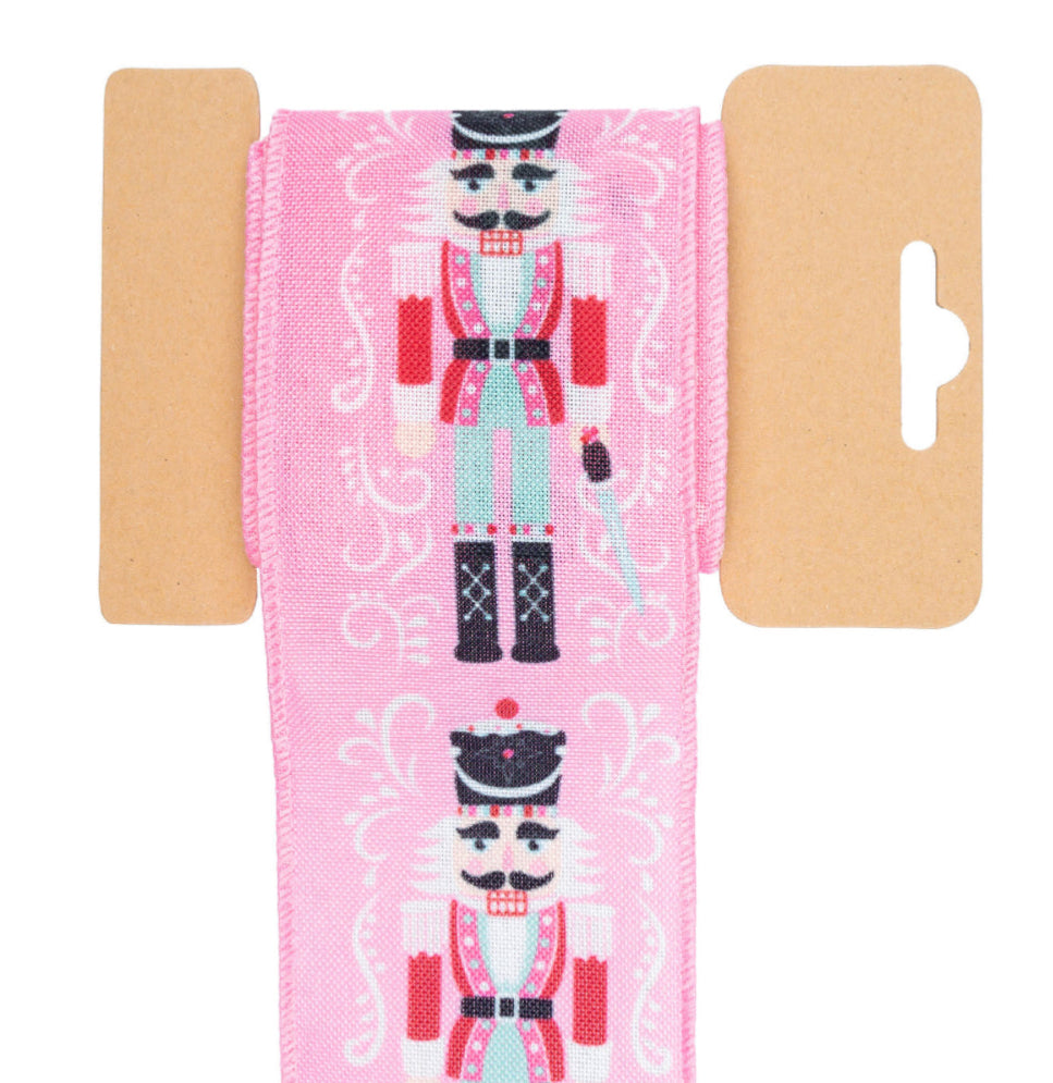 Carded Pink Nutcracker Wired Ribbon