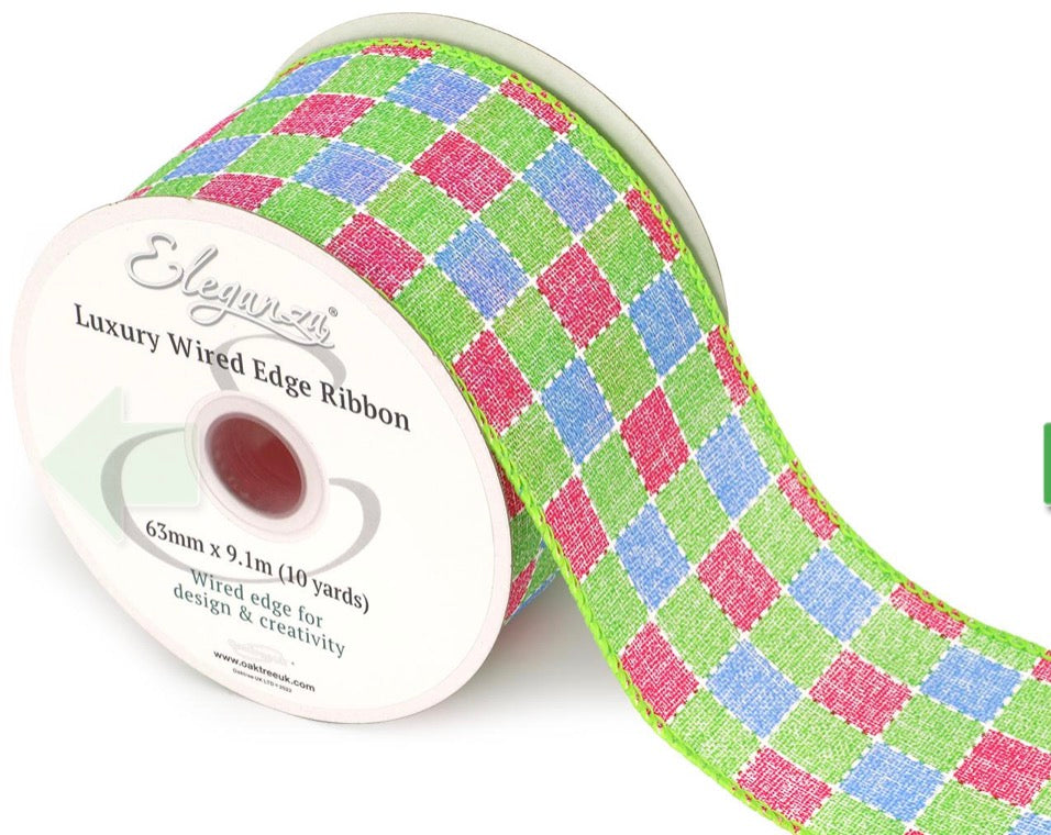Wired Green, Pink & Blue Check 2.5" x 10 yards