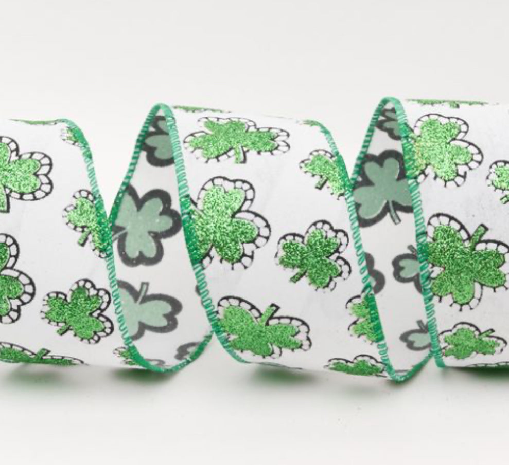 Wired St Patrick’s Clover Ribbon 2.5" - £1 per metre
