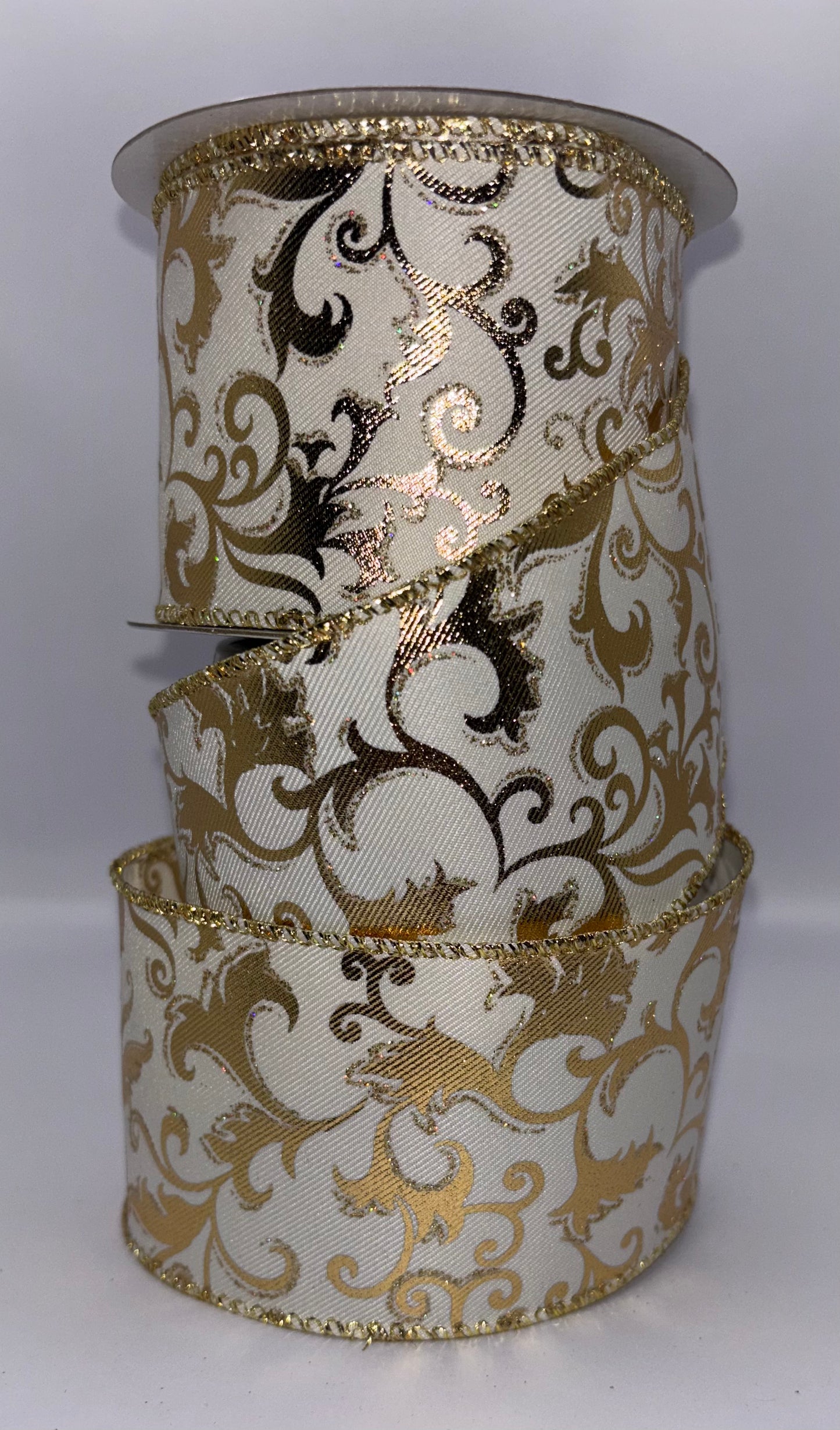 63mm Luxury Gilded Filagree Gold Wired Christmas Ribbon