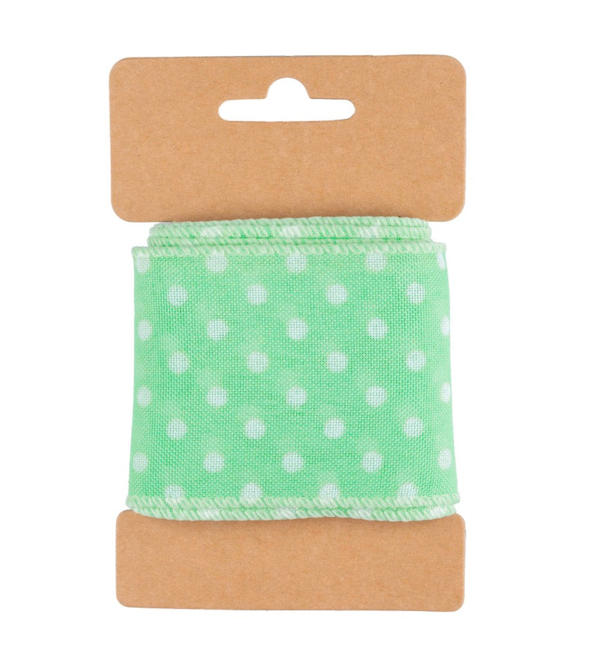 Carded Mint & White Spot Wired Ribbon