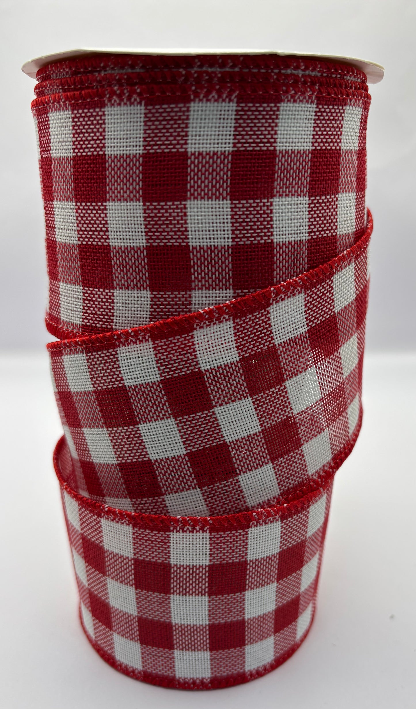 63mm Red & White Check Wired Ribbon