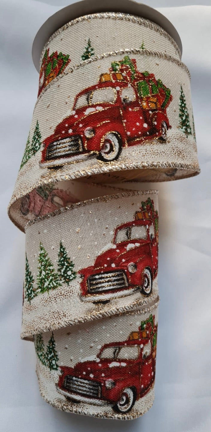 Christmas Truck Wired Ribbon 2.5" - £1.20 per metre