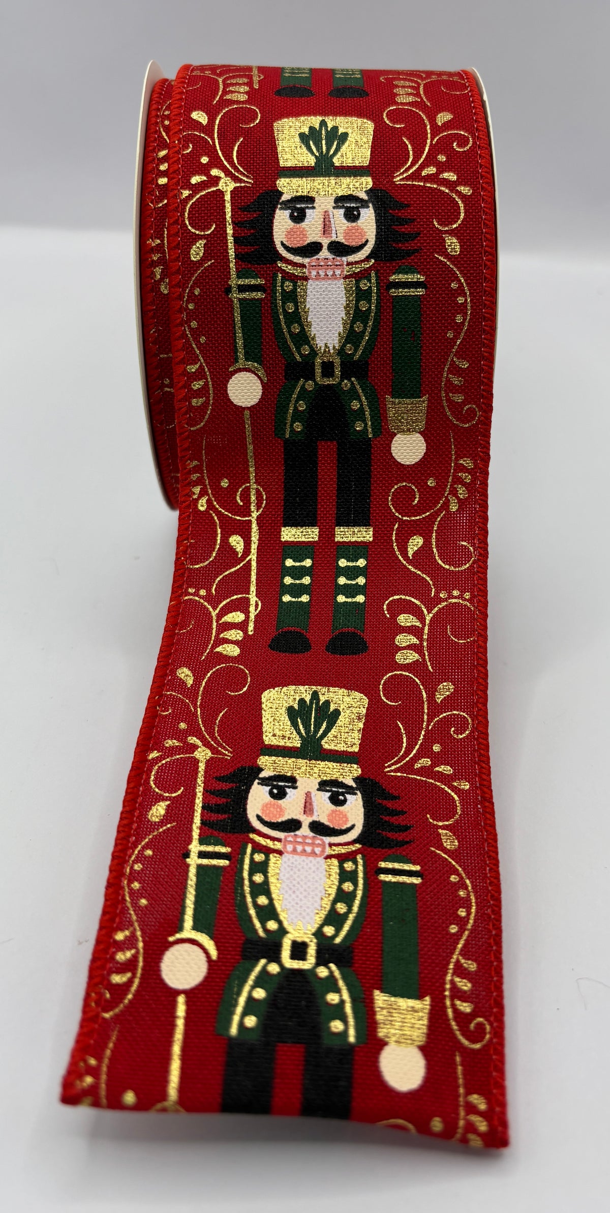 Christmas Wired Edge Nutcracker Scarlet Red Ribbon 2.5" x 9.1m