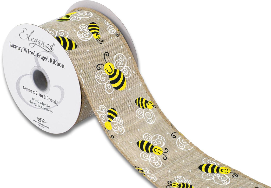 Wired Bee Ribbon 2.5" x 10 yards