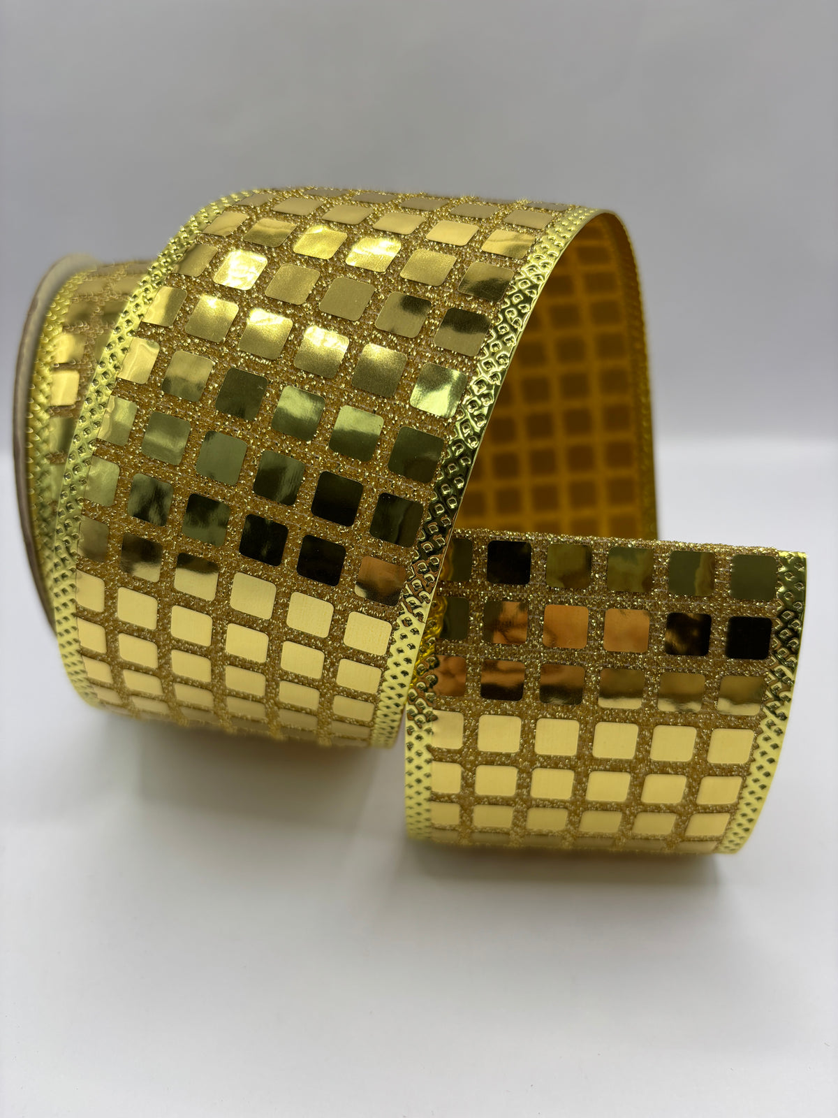 Christmas Wired Edge Shiny Disco Metallic Gold 2.5" x 9.1m