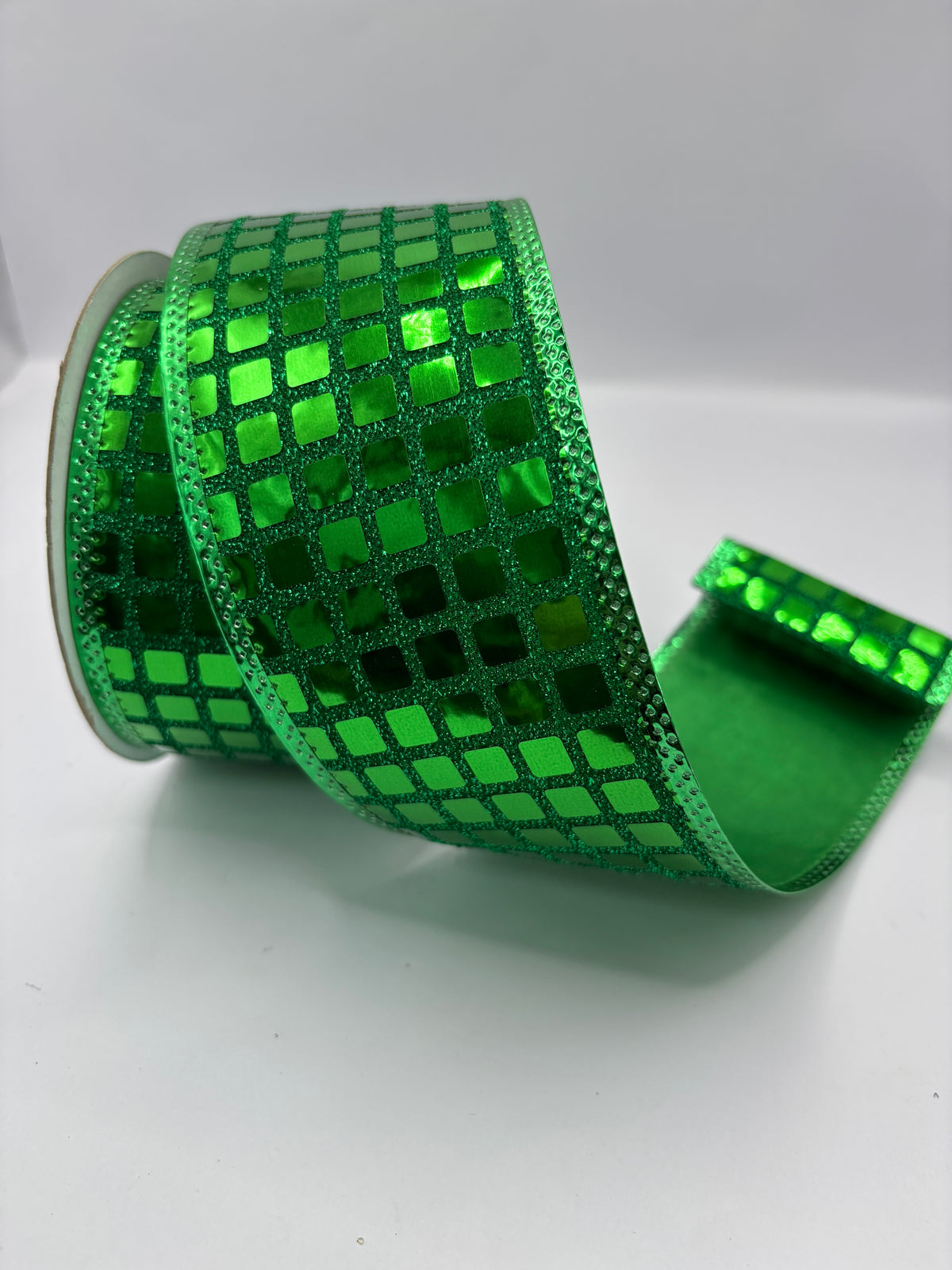Christmas Wired Edge Shiny Disco Metallic Emerald Green Ribbon 2.5" x 9.1m
