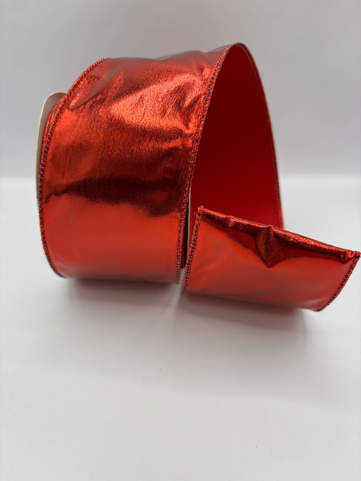 Christmas Wired Edge Shiny Metallic Red Ribbon 2.5" x 9.1m