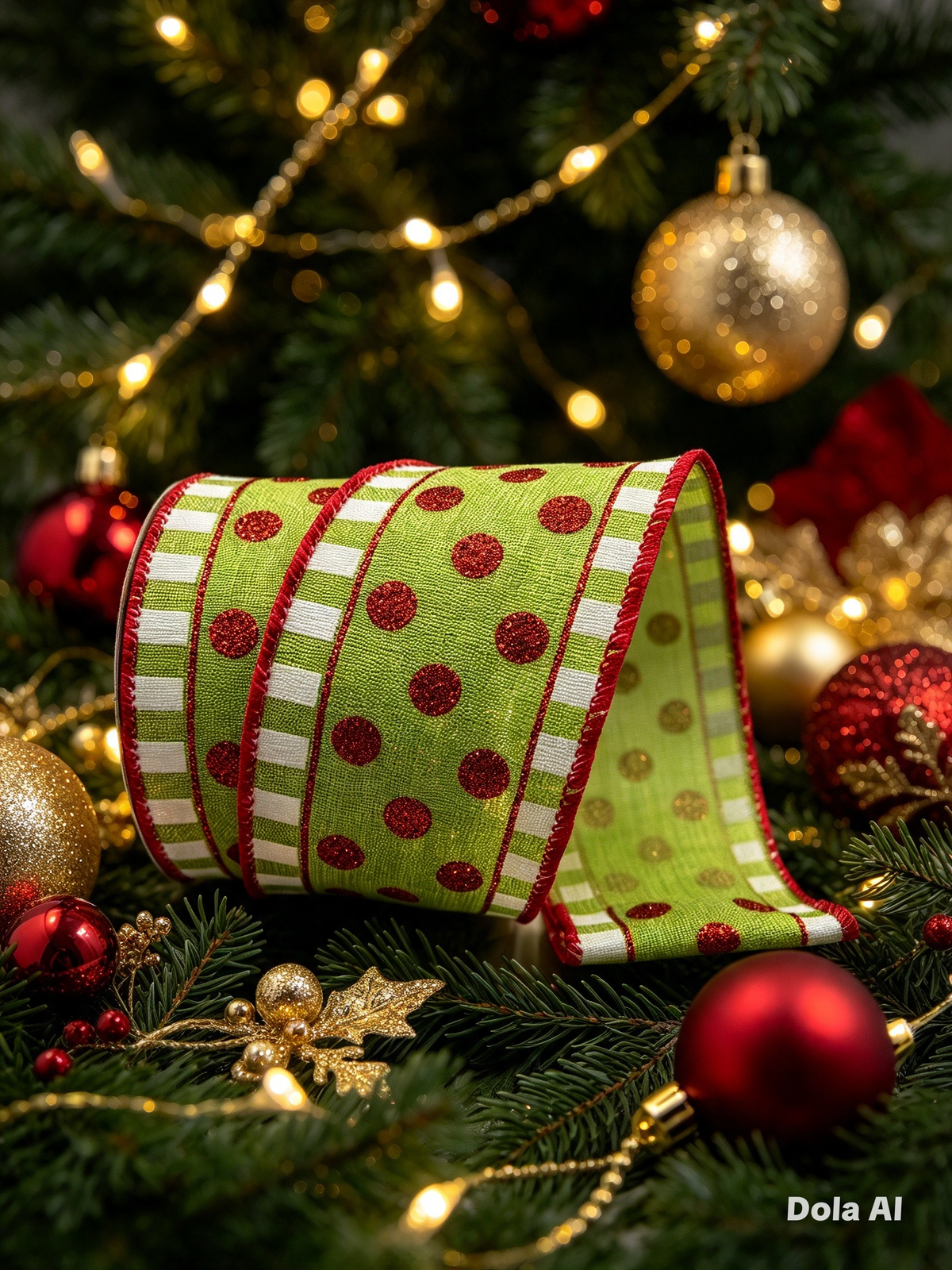 63mm Red Glitter Spot Wired Christmas Ribbon