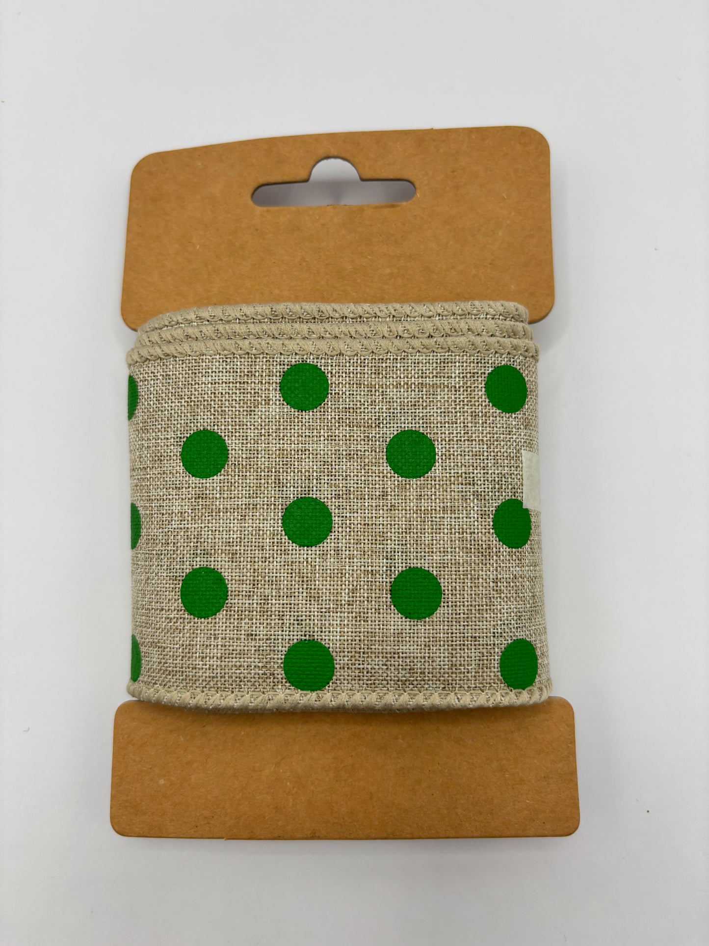 Carded Natural & Green Spot Wired Ribbon