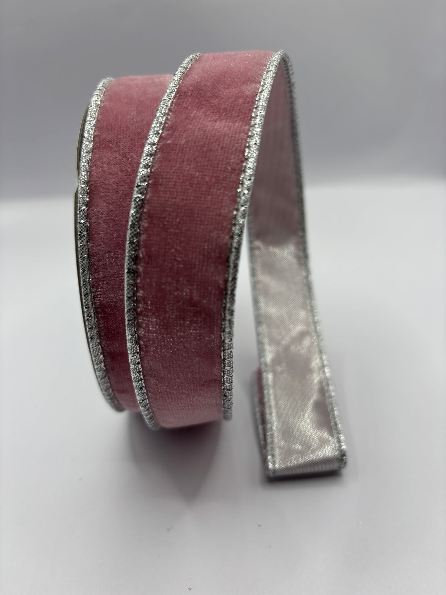 1” (25mm) Pink Velvet and Silver Backed Christmas Ribbon PER METRE