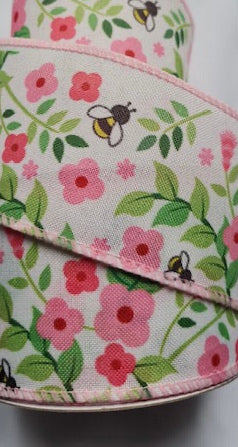 Wired Bee & Flower Ribbon 2.5" x 10 yards