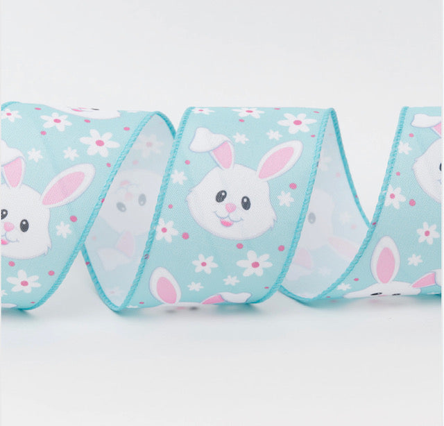 Wired Easter Bunny Blue Ribbon 63mm £1 per metre