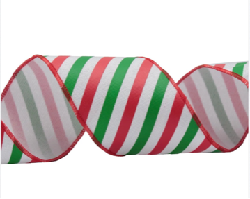 Christmas Candy Cane Wired Ribbon 63mm - £1 per metre