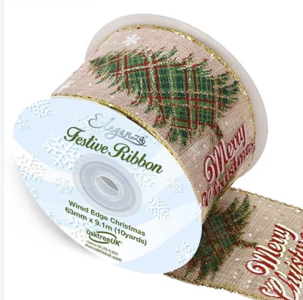 Christmas Tree Wired Ribbon 2.5" x 9.1m