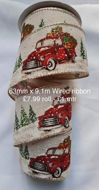 Christmas Truck Wired Ribbon 2.5" x 10 yards