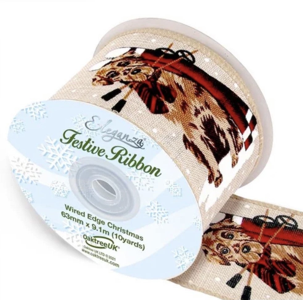 Christmas Wired Dog Ribbon 2.5" - £1 per metre