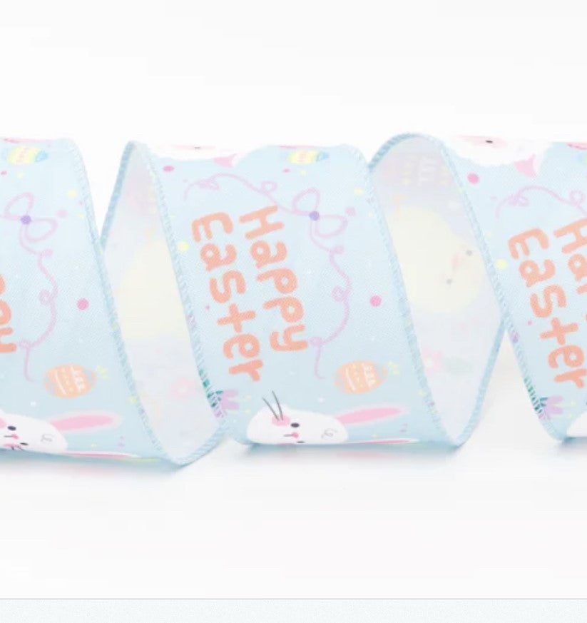 Wired Easter Bunny and Chick Ribbon 63mm £1 per metre
