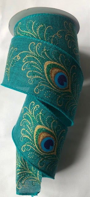 Christmas Peacock Wired Ribbon 2.5" - £1 per metre