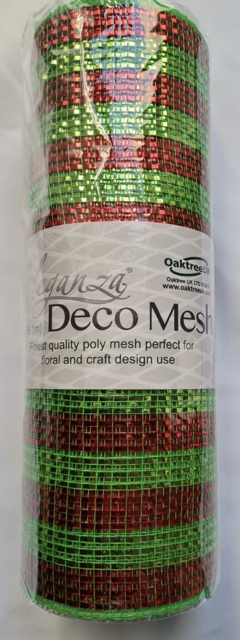 Red/Green Stripe Deco Mesh 10" x 10 yards