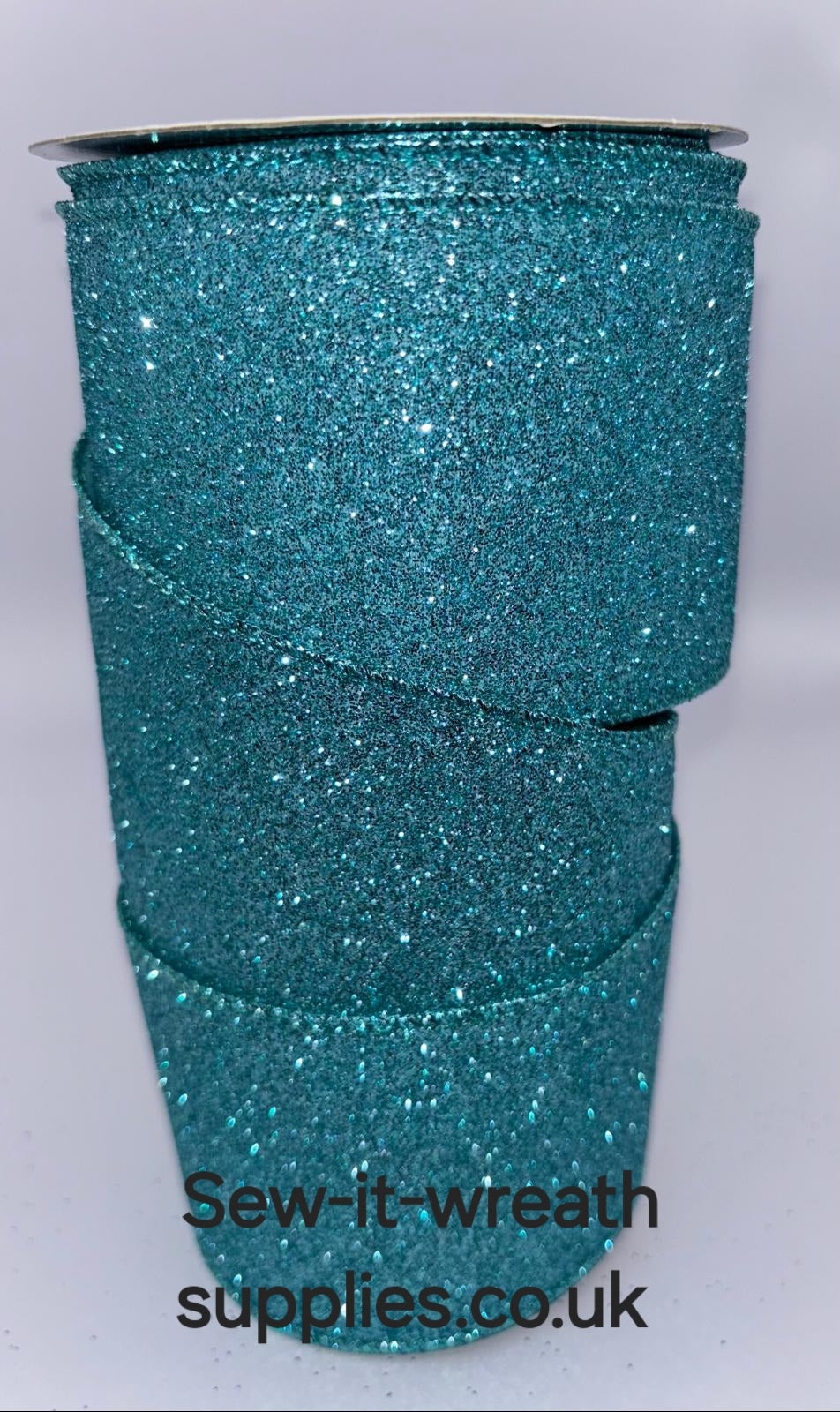Ice Blue Sparkly Glitter Christmas Wired Ribbon 2.5" - Per Meter