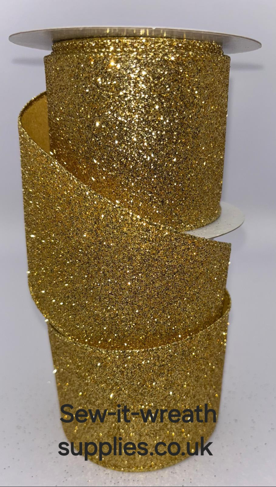 Gold Sparkly Glitter Wired Christmas Ribbon 2.5" Per Meter