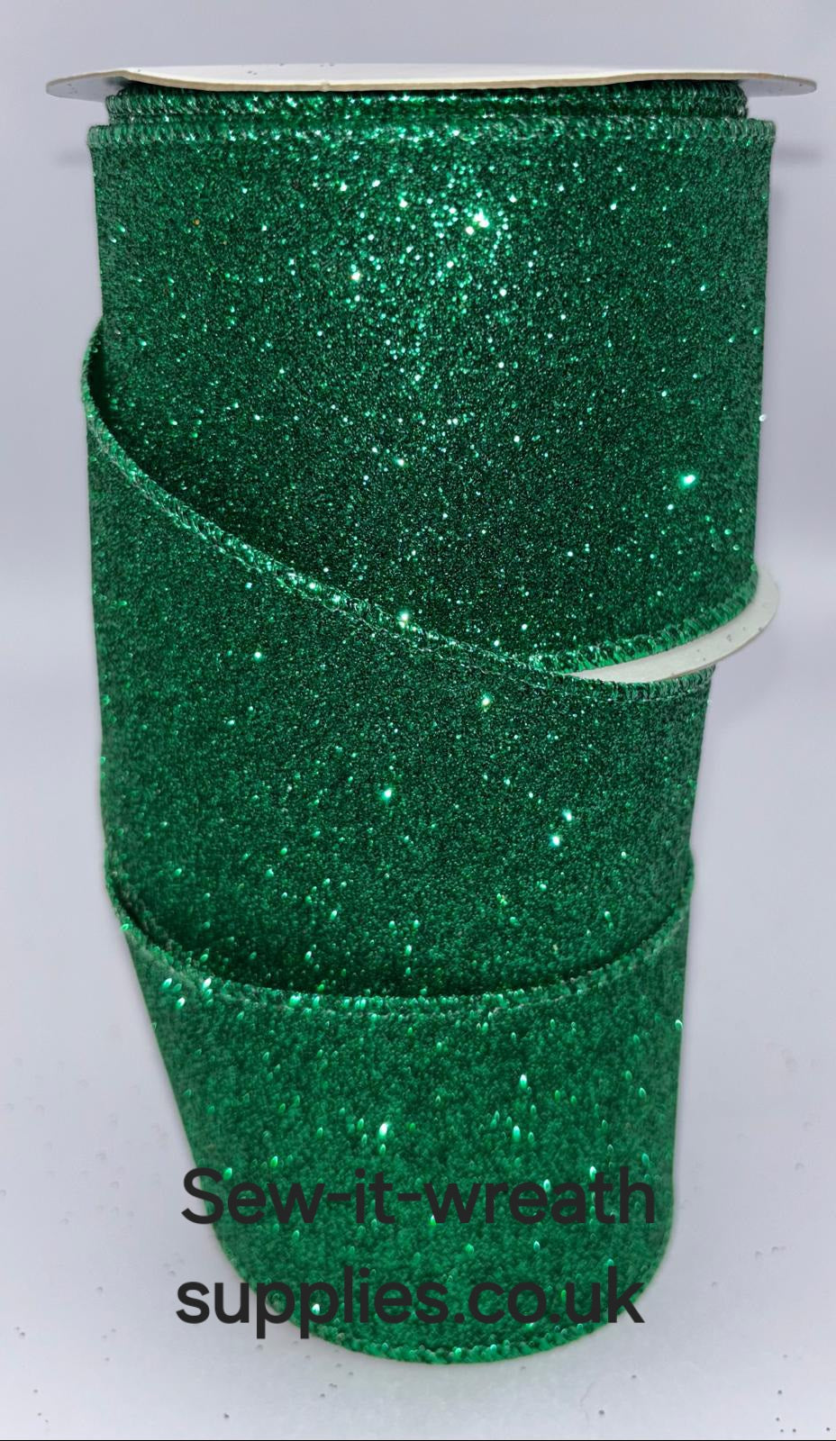 Emerald Sparkly Glitter Christmas Wired Ribbon 2.5" x 9.1 mtrs