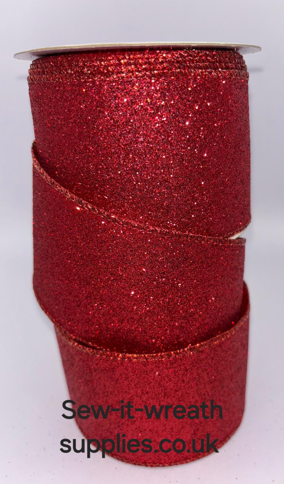 Red Sparkly Glitter Christmas Wired Ribbon 2.5" - Per Meter
