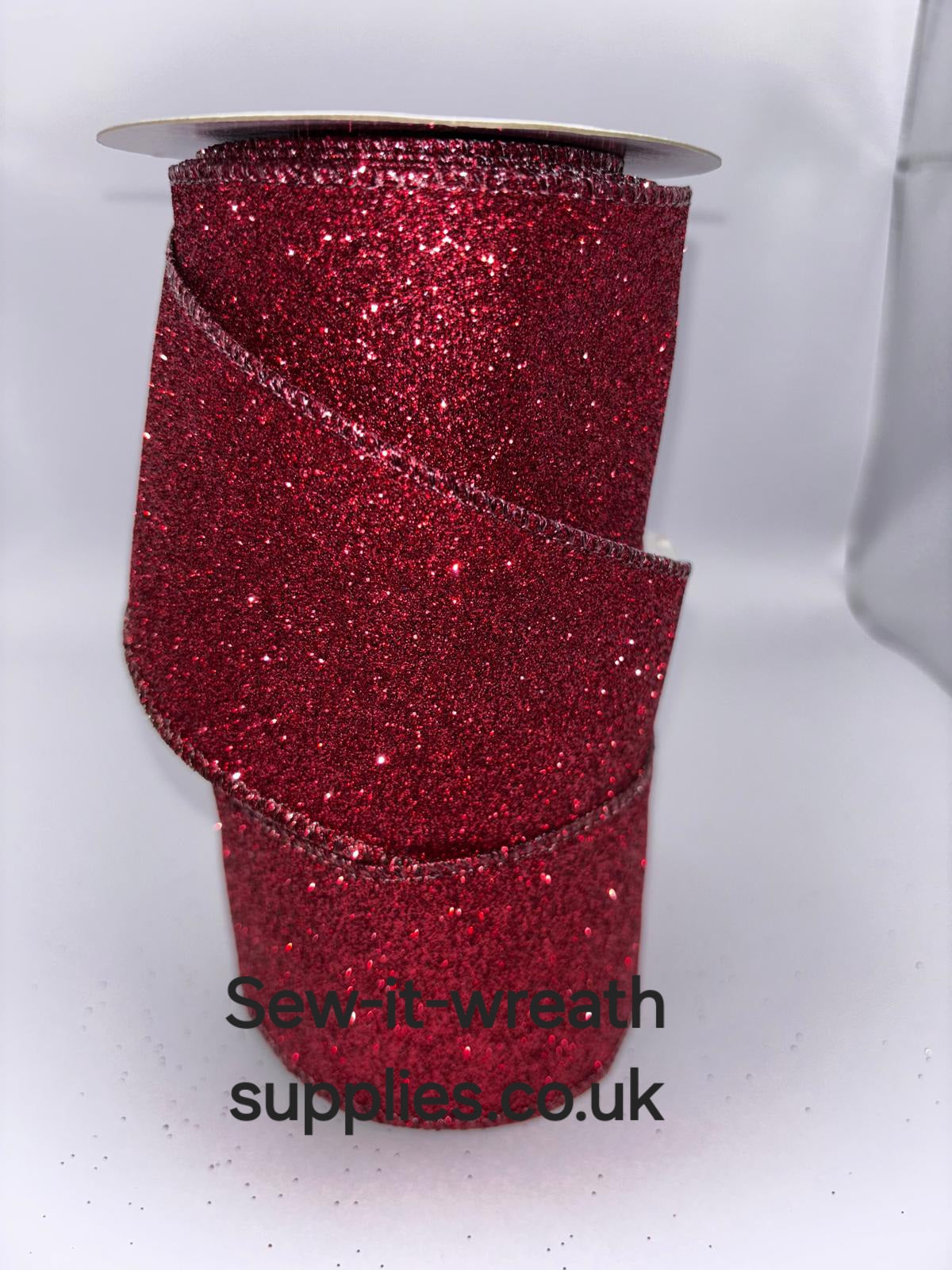 Burgundy Sparkly Glitter Wired Christmas Ribbon 2.5" Per Meter
