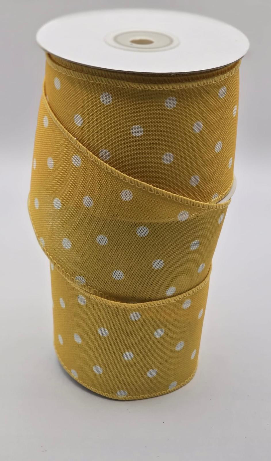 Wired Yellow Polka Dot Ribbon 2.5" - £1 per metre